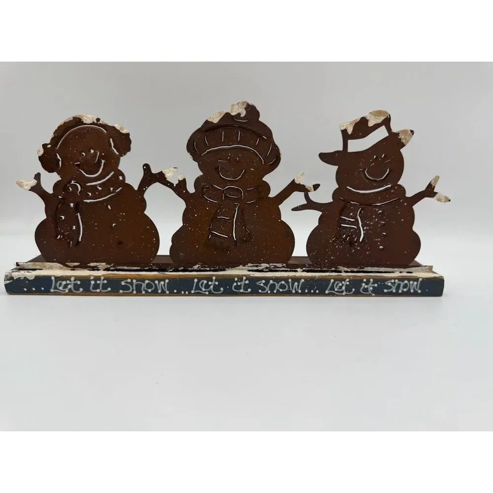 rustic-style Metal snowmen tea light candle holder